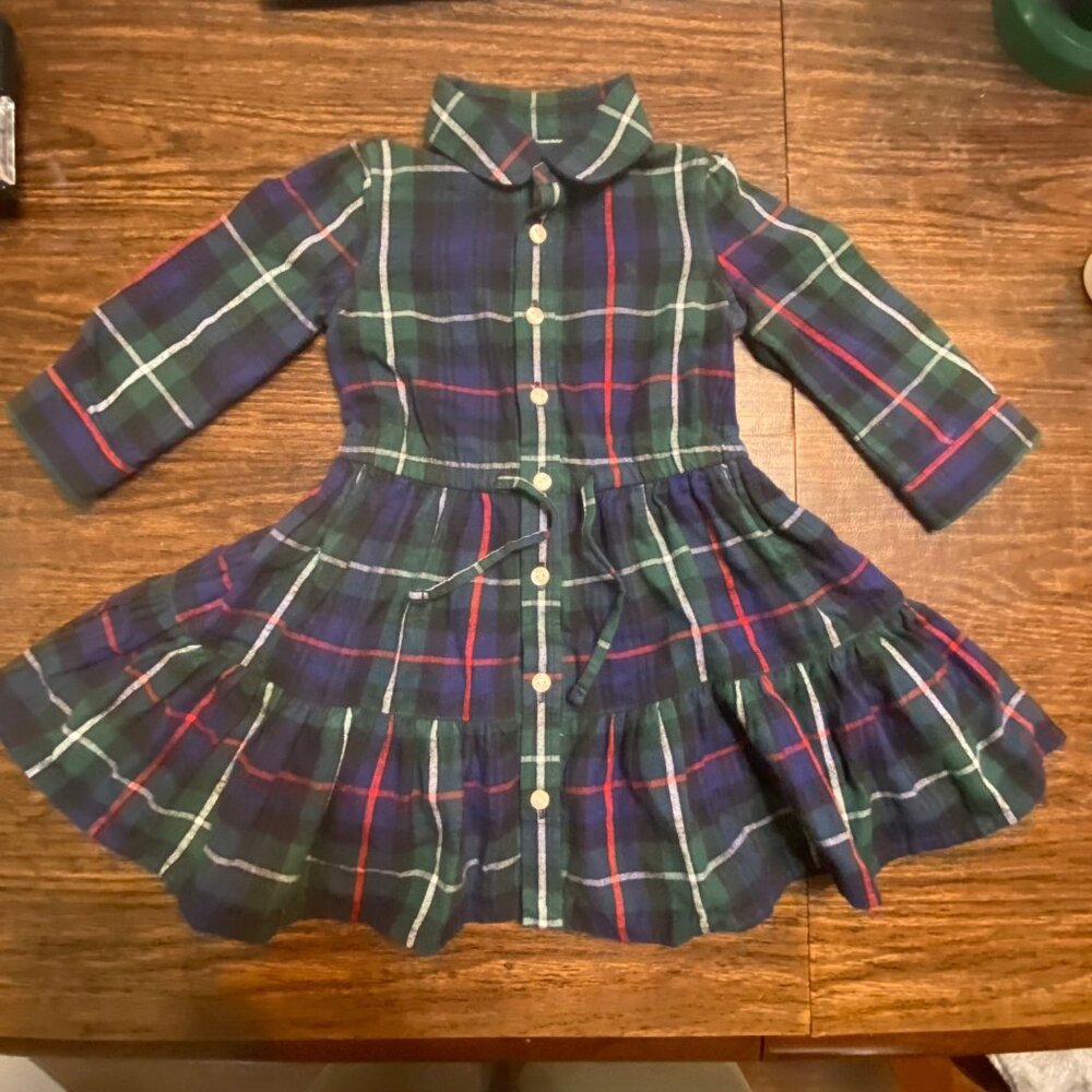 Ralph Lauren Plaid Flannel 100% Cotton Dress Girl Size 12 Month Belted Holiday